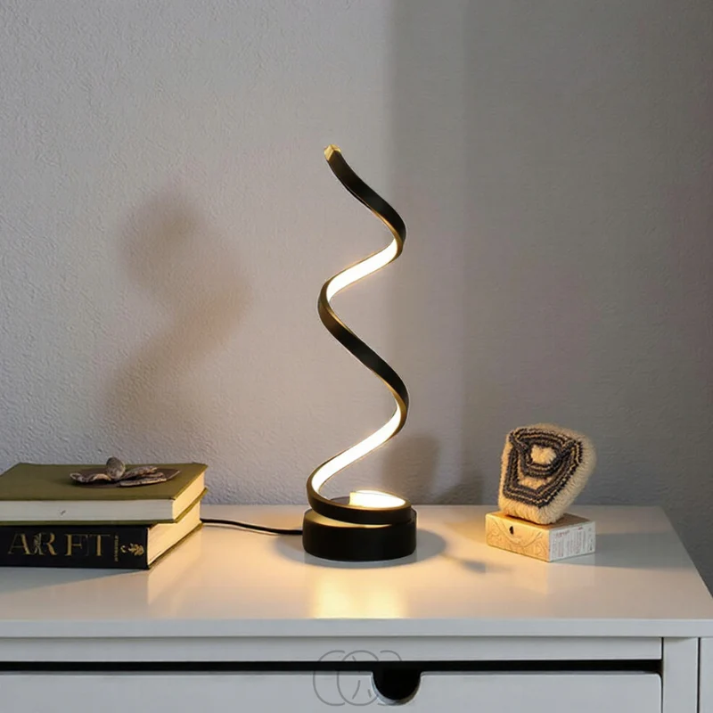 Spiraalvormige LED Tafellamp 19W Zwart Wit 3 Lichtkleuren Dimbaar Aluminium Design Verlichting Woonkamer | Sansoti