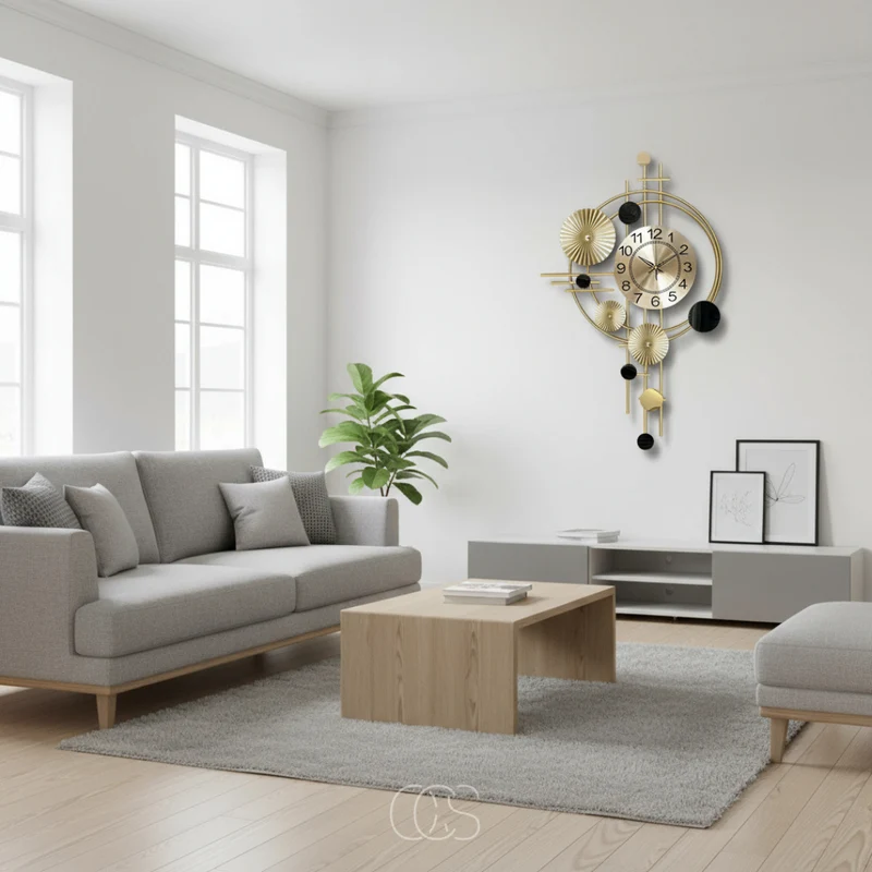 Metalen Wandklok 78cm Stil Uurwerk Goud Modern Industrieel Design Woonkamer Hal Eetkamer Kantoor Decoratie | Sansoti