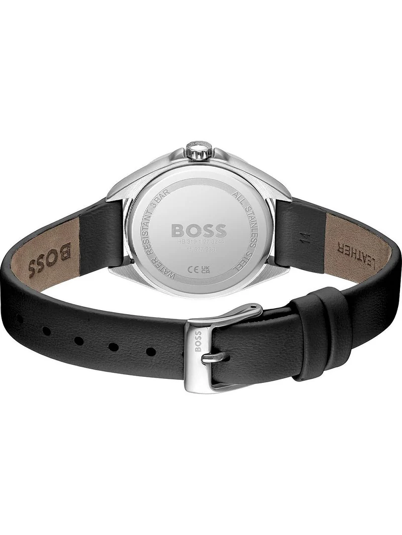 BOSS Felina 1502624 Damen Armbanduhr Schwarz • Schwarzes Lederarmband • Datumsanzeige