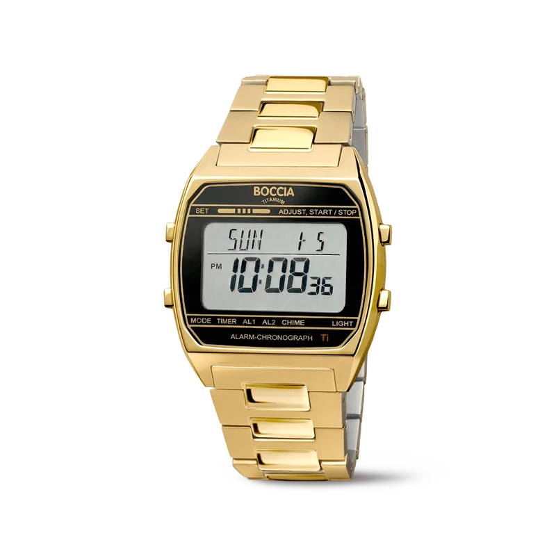 Boccia 3738-10 Unisex Armbanduhr • Titan Goldfarben • Chronograph & Alarm