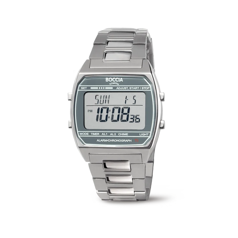 Boccia 3738-08 Herren Armbanduhr • Titan Digitalchronograph • Alarm und Datum