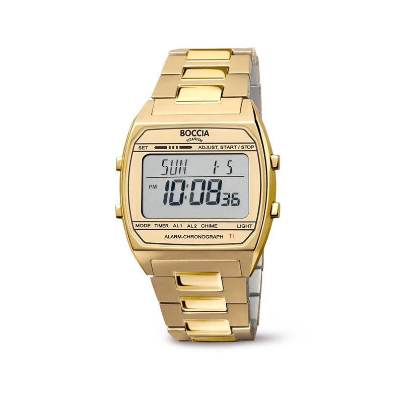 Boccia Titanium 3738-07 Herrenuhr • Digitaler Chronograph • Reintitan gunplattiert