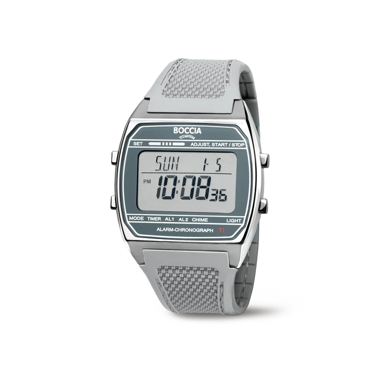 Boccia 3738-01 Herrenuhr Titanium Digital Chronograph • Alarm & Datum • Titan-Gehäuse
