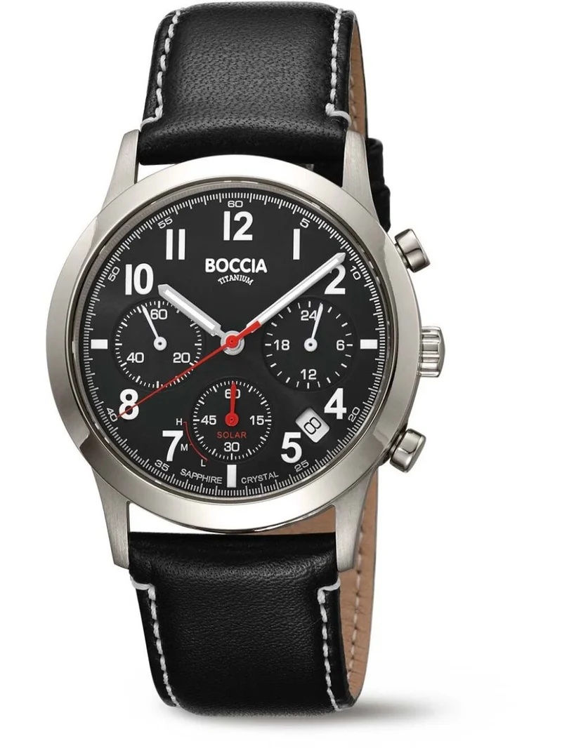 Boccia 3735-01 Herren Armbanduhr • Solarantrieb mit Saphirglas • Titan-Chronograph