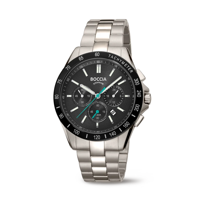 Boccia 3733-03 Herrenuhr Chronograph Titan/Schwarz • Reintitan-Gehäuse • Tachymeter-Lünette