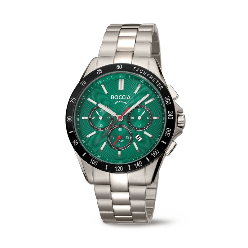 Boccia 3733-02 Herren Armbanduhr • Reintitan Chronograph • Tachymeter-Lünette