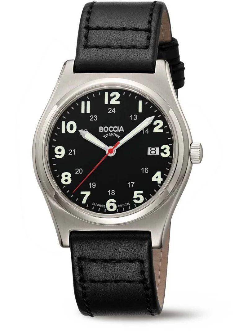 Boccia Titanium 3674-01 Herren Armbanduhr Schwarz • Saphirglas • Großes Leuchtindex-Zifferblatt