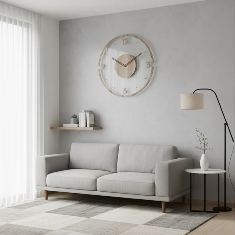 Stille Wandklok 30cm Acryl & Hout Geruisloos Uurwerk Scandinavisch Design Woonkamer Slaapkamer Kantoor | Sansoti