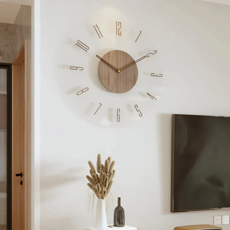 Stille Wandklok 30cm Acryl & Hout Geruisloos Uurwerk Scandinavisch Design Woonkamer Slaapkamer Kantoor | Sansoti