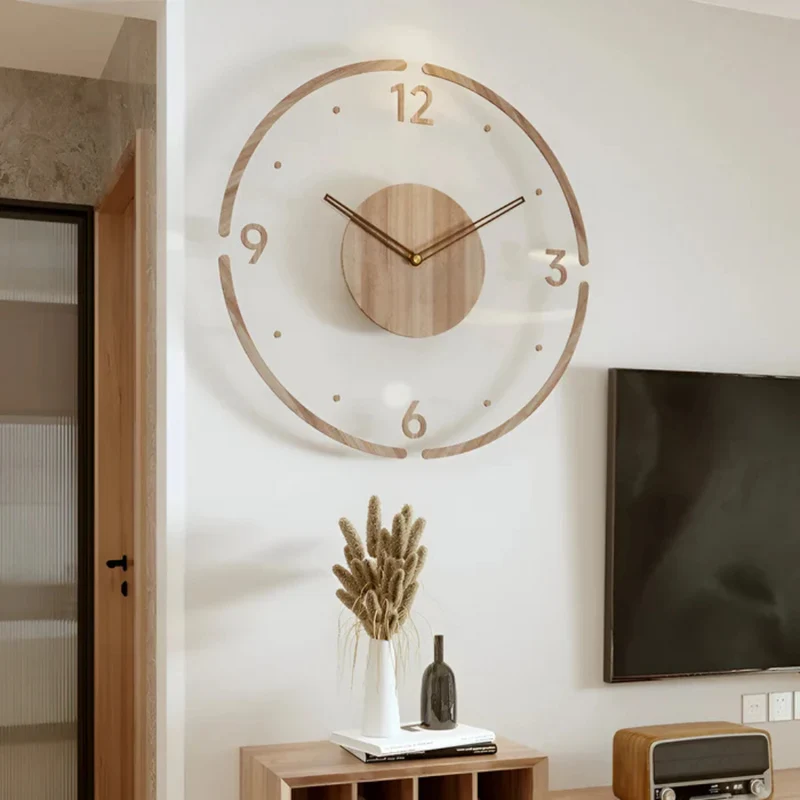 Stille Wandklok 30cm Acryl & Hout Geruisloos Uurwerk Scandinavisch Design Woonkamer Slaapkamer Kantoor | Sansoti