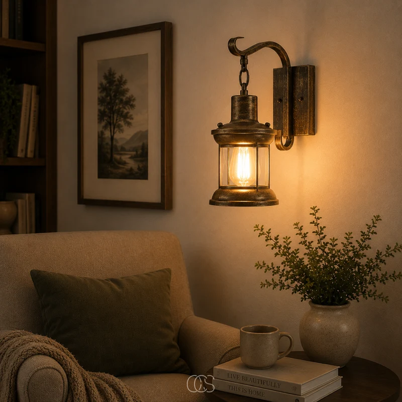Vintage Wandlamp Metaal met Glazen Kap Zwart Brons Lantaarn E27 Industrieel Sfeervol Woonkamer 35x30cm | Sansoti