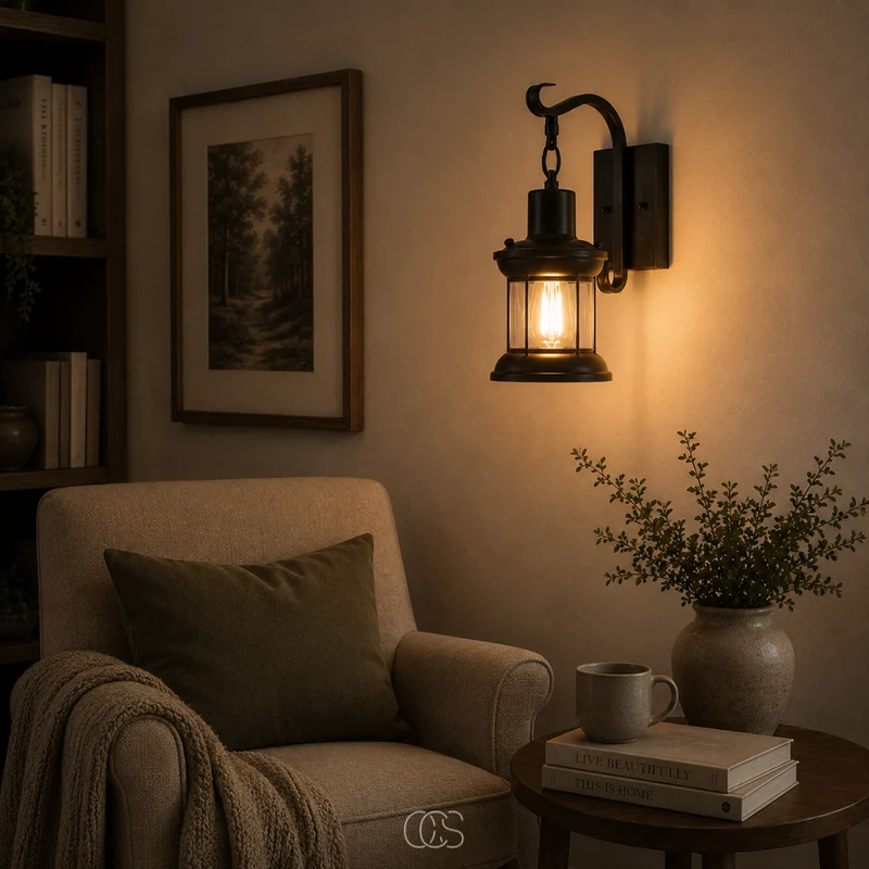 Vintage Wandlamp Metaal met Glazen Kap Zwart Brons Lantaarn E27 Industrieel Sfeervol Woonkamer 35x30cm | Sansoti