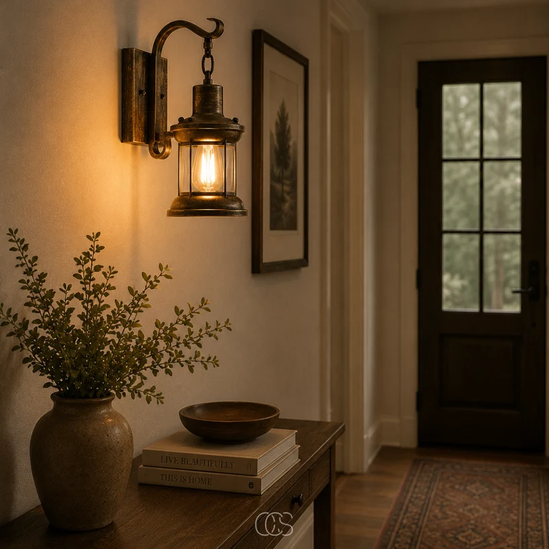 Vintage Wandlamp Metaal met Glazen Kap Zwart Brons Lantaarn E27 Industrieel Sfeervol Woonkamer 35x30cm | Sansoti