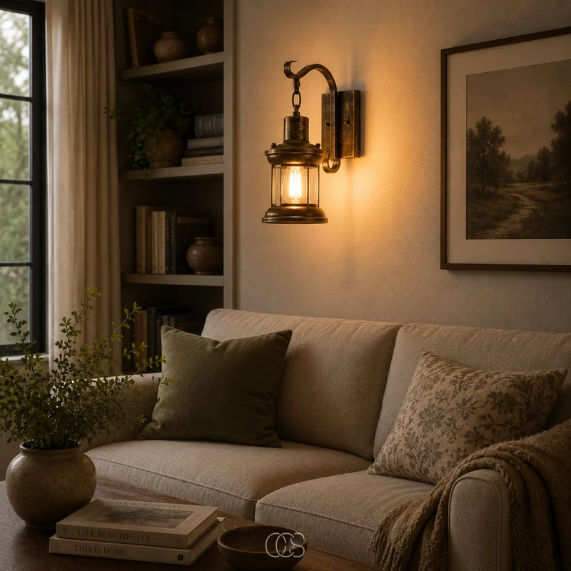 Vintage Wandlamp Metaal met Glazen Kap Zwart Brons Lantaarn E27 Industrieel Sfeervol Woonkamer 35x30cm | Sansoti