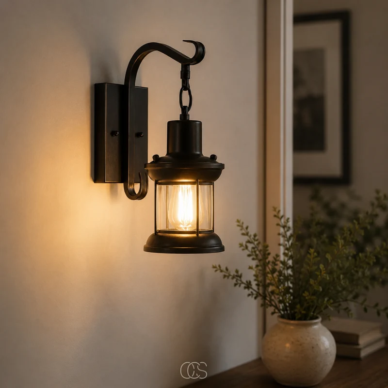 Vintage Wandlamp Metaal met Glazen Kap Zwart Brons Lantaarn E27 Industrieel Sfeervol Woonkamer 35x30cm | Sansoti