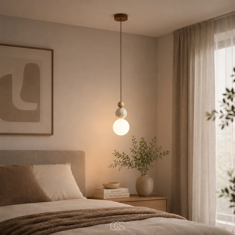 Hanglamp Glazen Bol Travertijn Look Minimalistisch Design Eettafel Sfeerlicht Pendellamp Modern Interieur Woonkamer | Sansoti