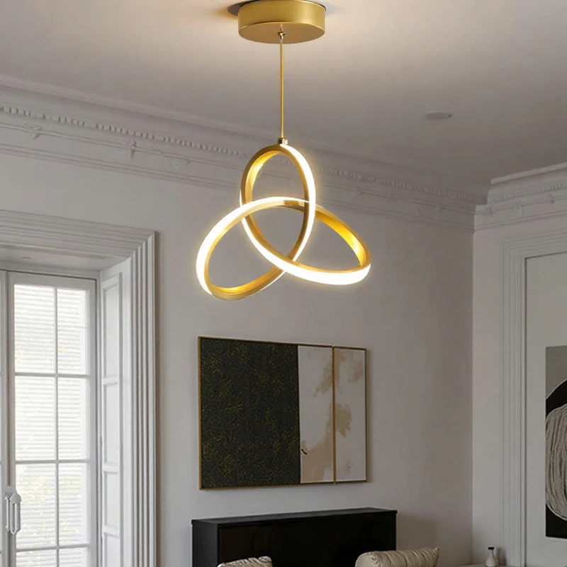 Geometrische LED Hanglamp Goud 25cm Driekleurig Dimbaar Aluminium Acryl voor Eetkamer Woonkamer Keuken | Sansoti