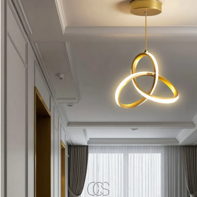 Geometrische LED Hanglamp Goud 25cm Driekleurig Dimbaar Aluminium Acryl voor Eetkamer Woonkamer Keuken | Sansoti