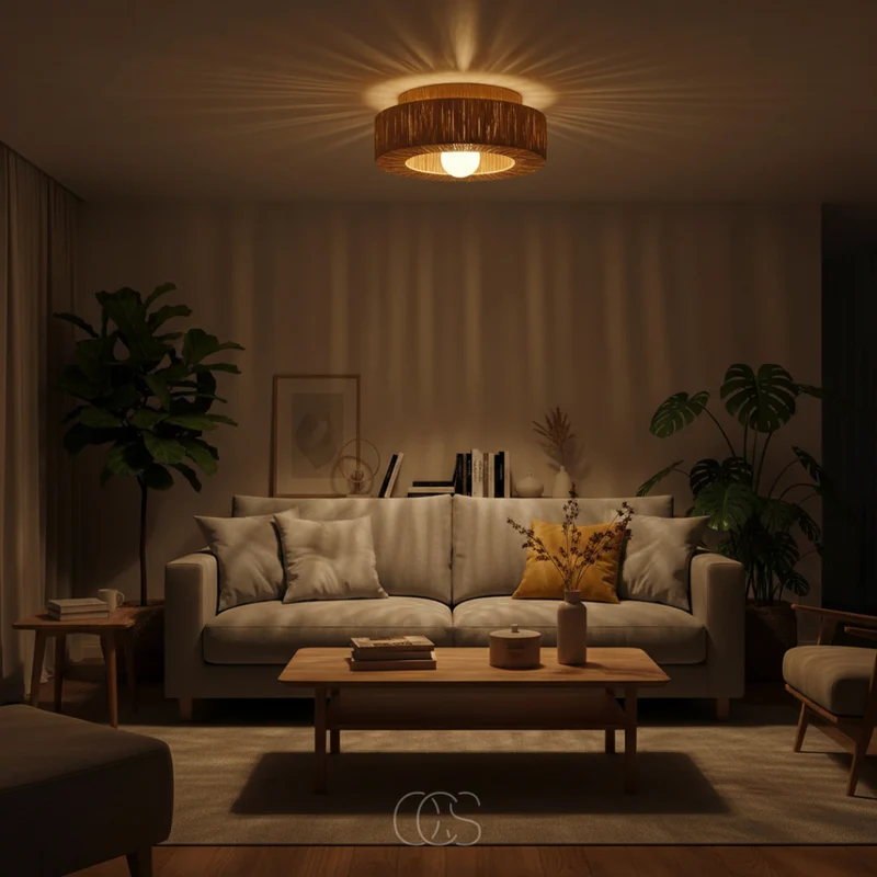 Plafondlamp Rotan Natuurlijk 45cm Hangende Lamp Scandinavisch Warm Licht Woonkamer Slaapkamer Hal Eetkamer | Sansoti