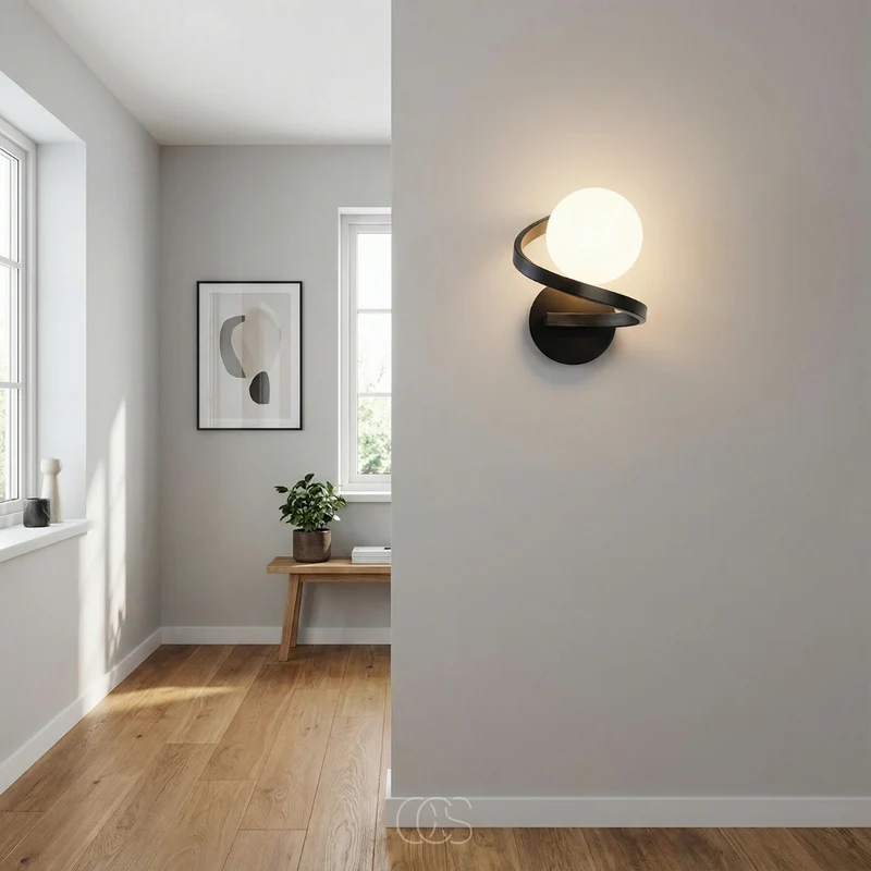 Wandlamp Matglas met Metalen Ring Zwart Spatwaterdicht IP44 Modern Design voor Hal Slaapkamer en Badkamer | Sansoti
