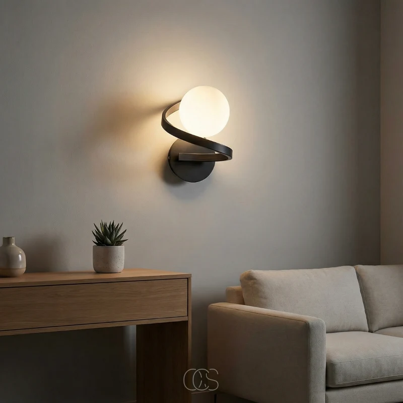 Wandlamp Matglas met Metalen Ring Zwart Spatwaterdicht IP44 Modern Design voor Hal Slaapkamer en Badkamer | Sansoti