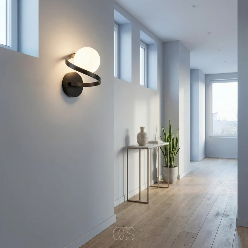 Wandlamp Matglas met Metalen Ring Zwart Spatwaterdicht IP44 Modern Design voor Hal Slaapkamer en Badkamer | Sansoti