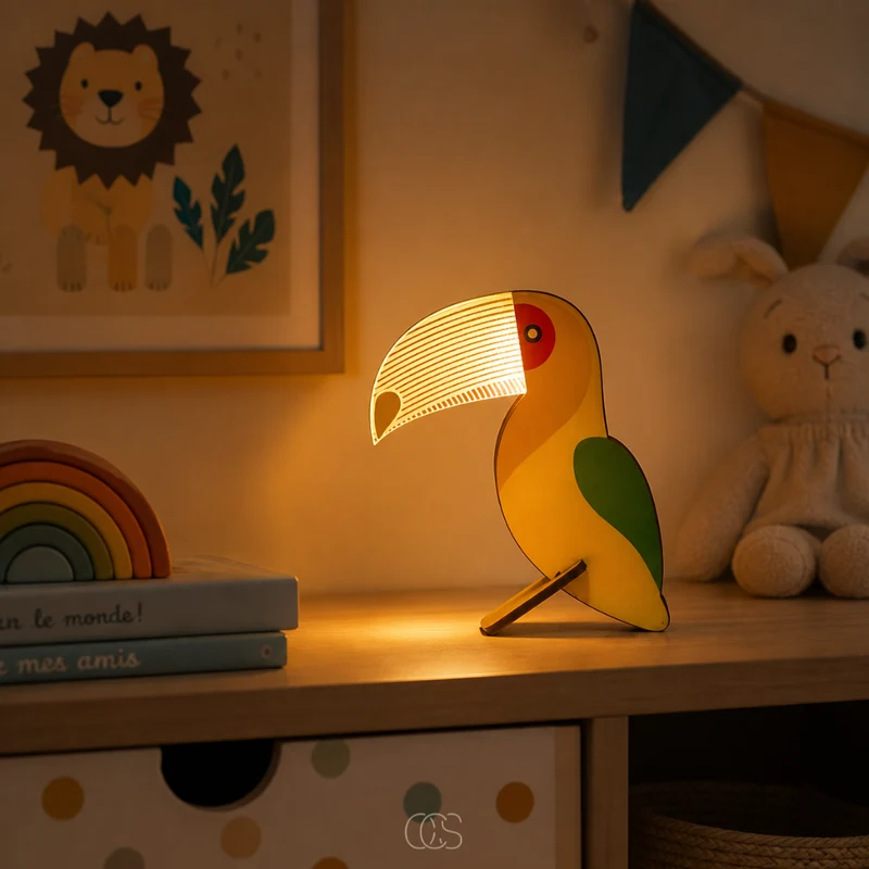 LED Tafellamp Dierenvorm Hout Acryl Warm Wit Kinderkamer Nachtkastje Scandinavische Sfeerverlichting | Sansoti