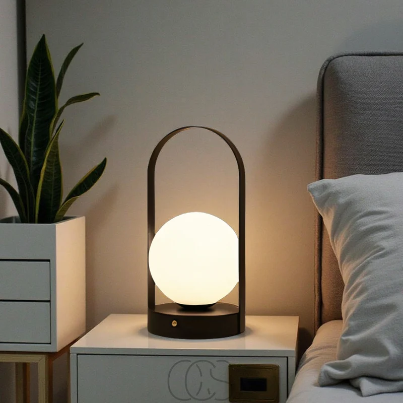 Draadloze LED Tafellamp Bol 12cm Dimbaar Oplaadbaar Binnen Buiten Sfeerlamp Nachtlampje Touchbediening | Sansoti