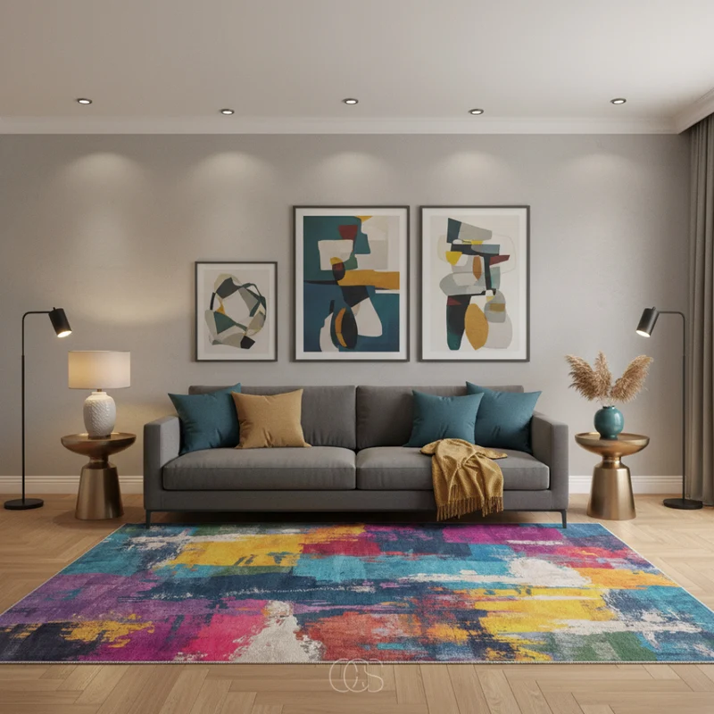 Vloerkleed Multicolor Abstract Patroon 200x230 cm Polyester Laagpolig Woonkamer Modern Design Scandinavisch | Sansoti