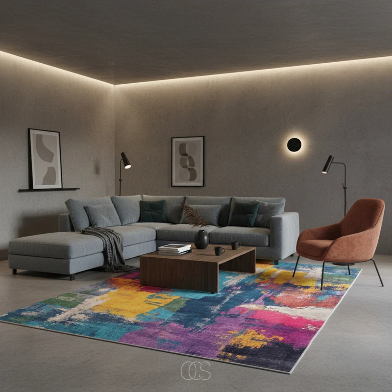 Vloerkleed Multicolor Abstract Patroon 200x230 cm Polyester Laagpolig Woonkamer Modern Design Scandinavisch | Sansoti
