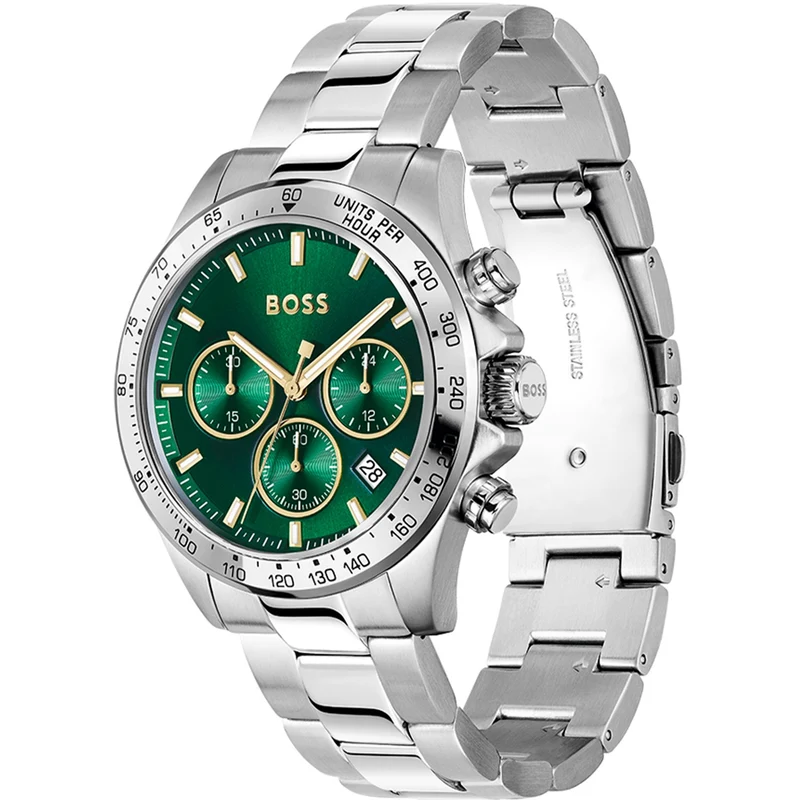 BOSS Hero 1514217 Herren Armbanduhr Grün • Chronograph • Mineralglas