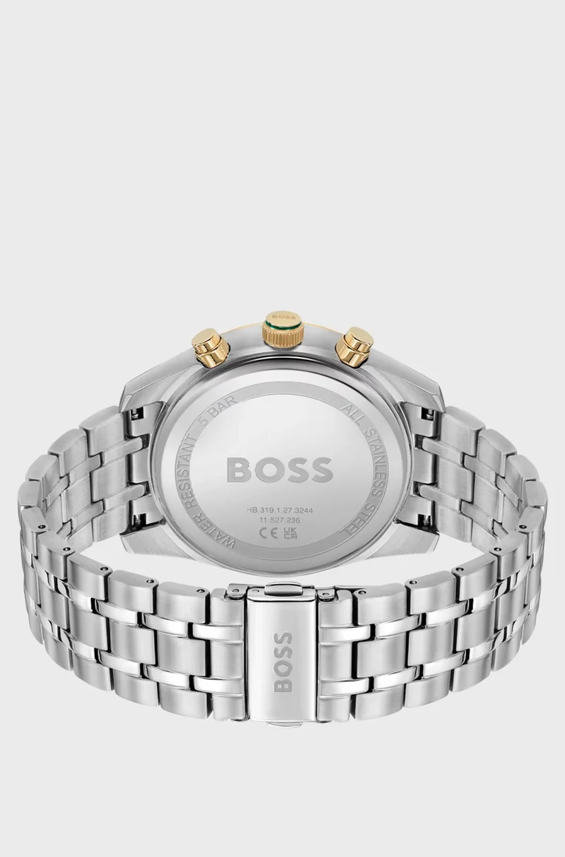BOSS Skytraveller 1514195 Herren Armbanduhr Silber • Zweifarbiger Chronograph • Grünes Zifferblatt