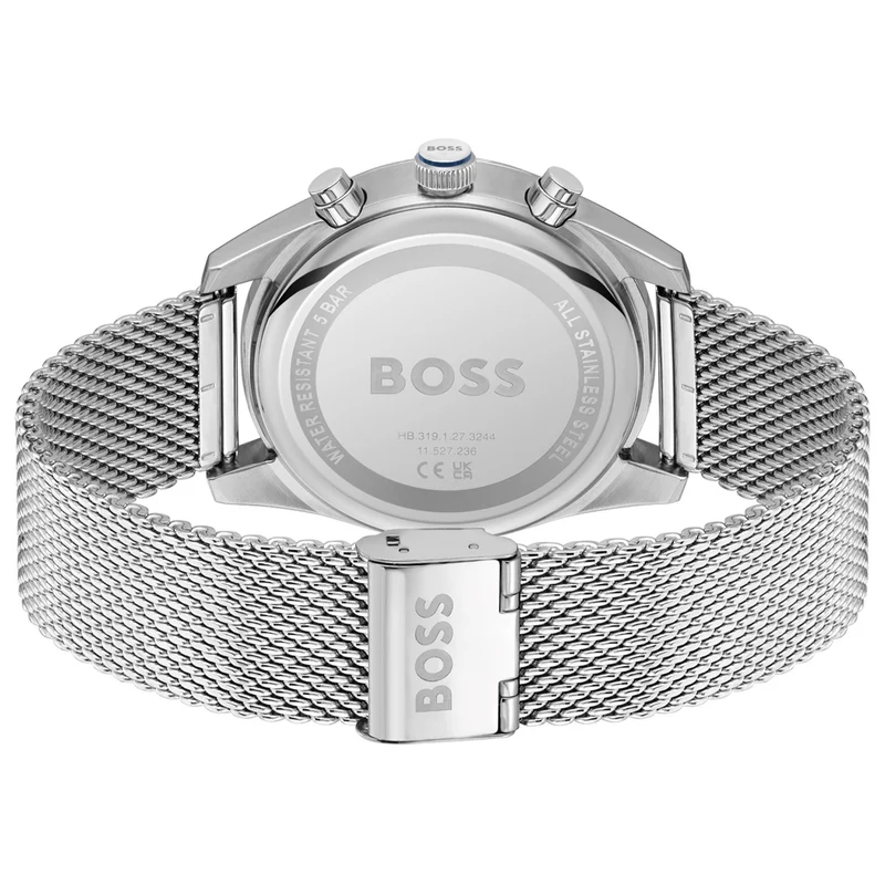 BOSS Skytraveller 1514149 Herren Armbanduhr Blau • Chronograph • Edelstahl-Mesh-Armband