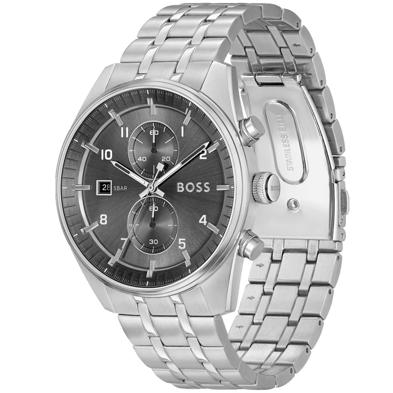 BOSS Skytraveller 1514151 Herren Armbanduhr Grau • Chronograph • Mineralglas