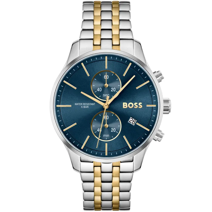 BOSS Associate 1513976 Herren • Quarzwerk mit Datum • Zweifarbiges Edelstahlarmband