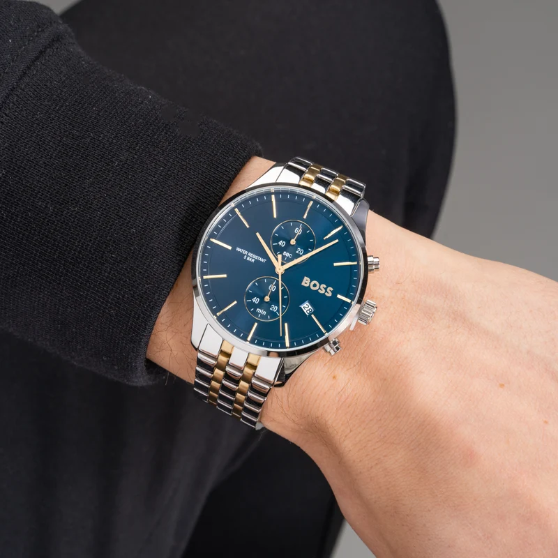 BOSS Associate 1513976 Herren • Quarzwerk mit Datum • Zweifarbiges Edelstahlarmband