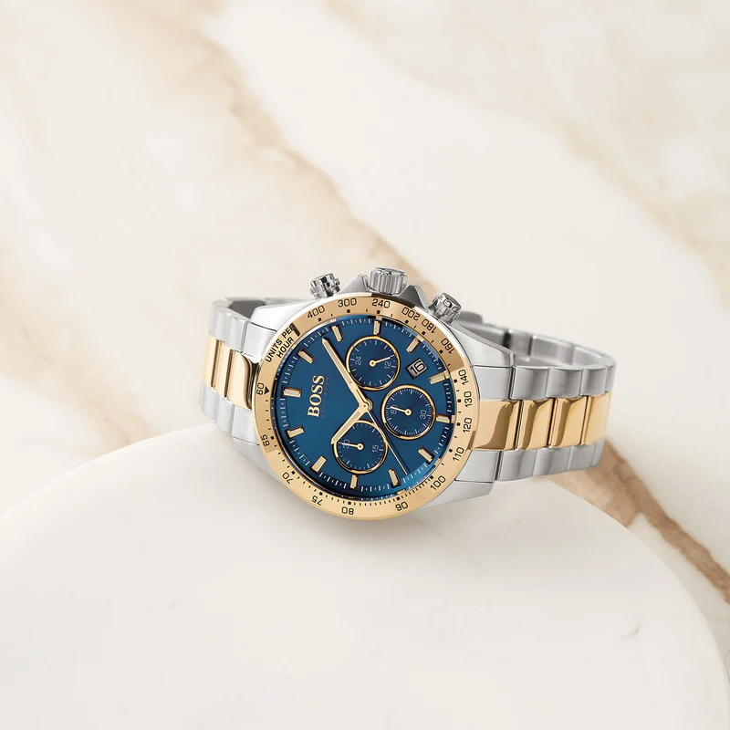 BOSS Hero Sport 1513767 Herren Armbanduhr Bicolor • Chronograph-Optik mit Tachymeter • 5 BAR Wasserdicht