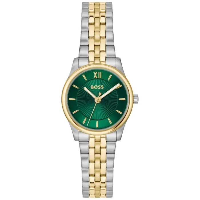BOSS Graceful Mina 1502841 Damen Armbanduhr Grün • Mineralglas • Bicolor-Edelstahlarmband