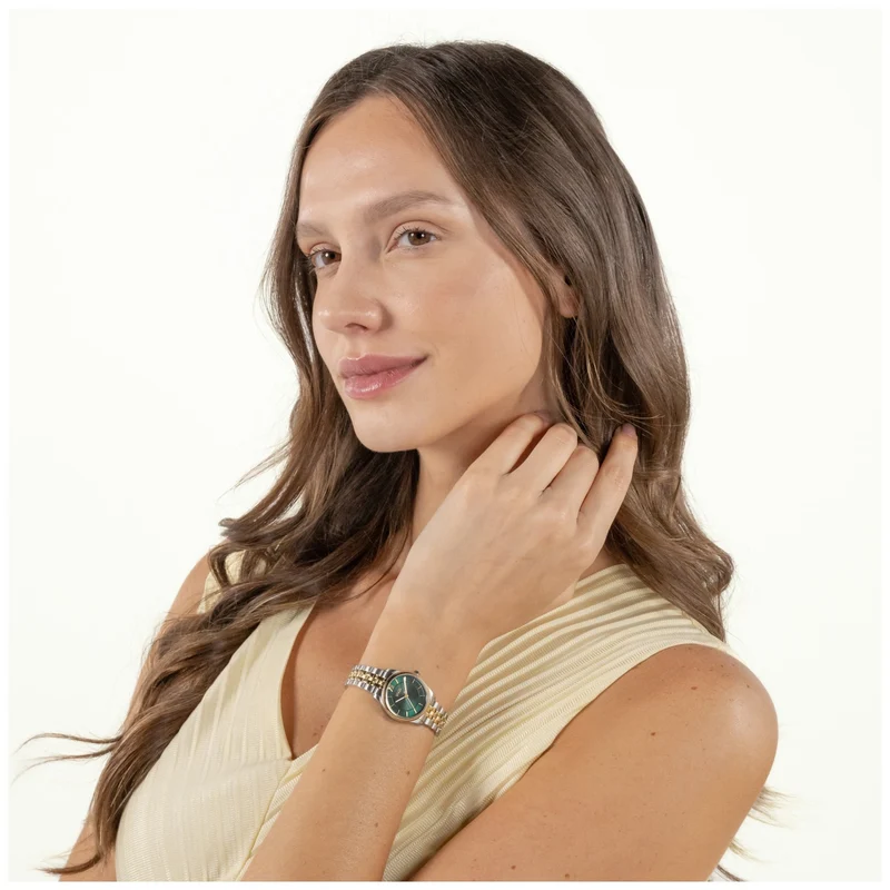 BOSS Graceful Mina 1502841 Damen Armbanduhr Grün • Mineralglas • Bicolor-Edelstahlarmband