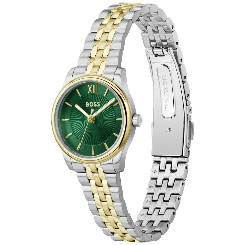 BOSS Graceful Mina 1502841 Damen Armbanduhr Grün • Mineralglas • Bicolor-Edelstahlarmband