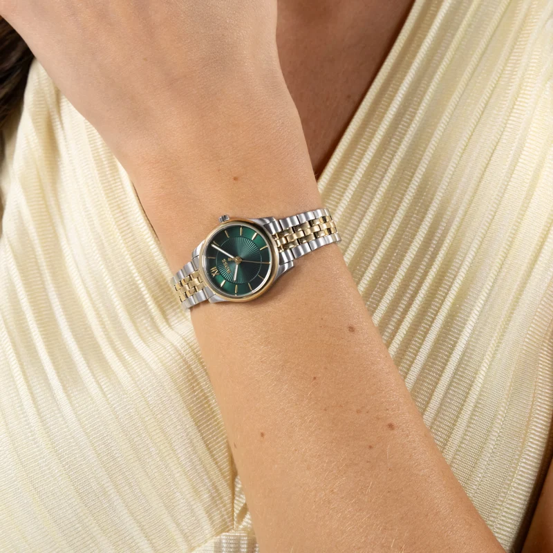 BOSS Graceful Mina 1502841 Damen Armbanduhr Grün • Mineralglas • Bicolor-Edelstahlarmband