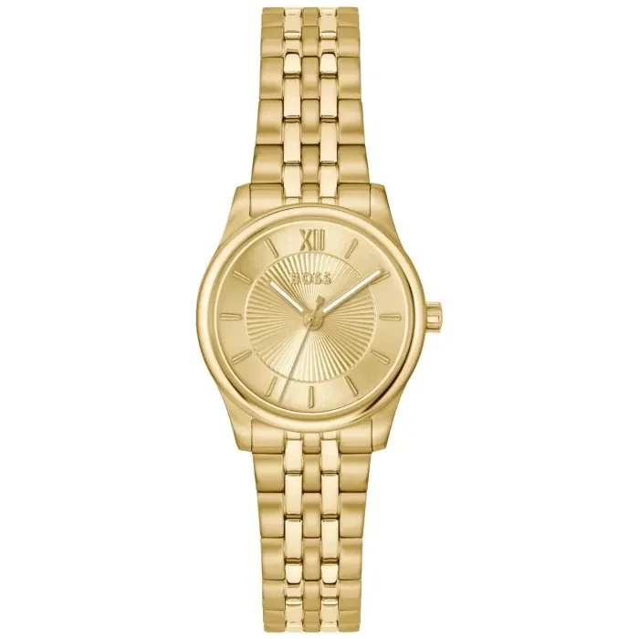 BOSS Graceful Mina 1502843 Damen Armbanduhr Gold • Schmetterlingsfaltschließe • Mineralglas