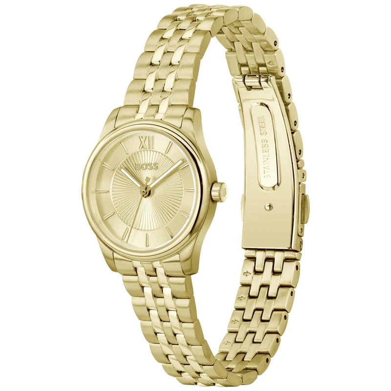 BOSS Graceful Mina 1502843 Damen Armbanduhr Gold • Schmetterlingsfaltschließe • Mineralglas