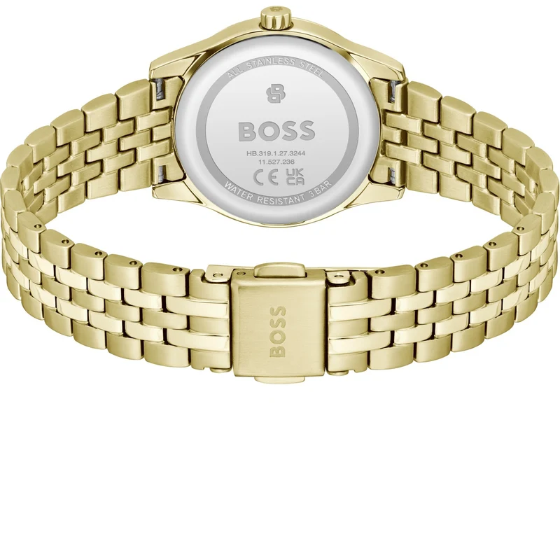 BOSS Graceful Mina 1502843 Damen Armbanduhr Gold • Schmetterlingsfaltschließe • Mineralglas