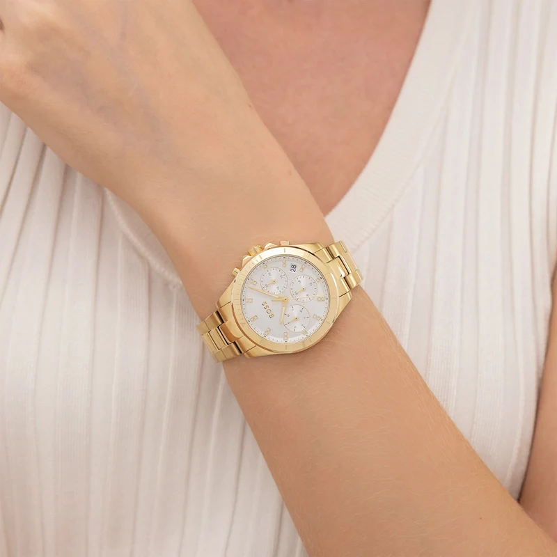 BOSS Alley 1502829 Damen Armbanduhr Gold • Chronograph-Stil • Mineralglas
