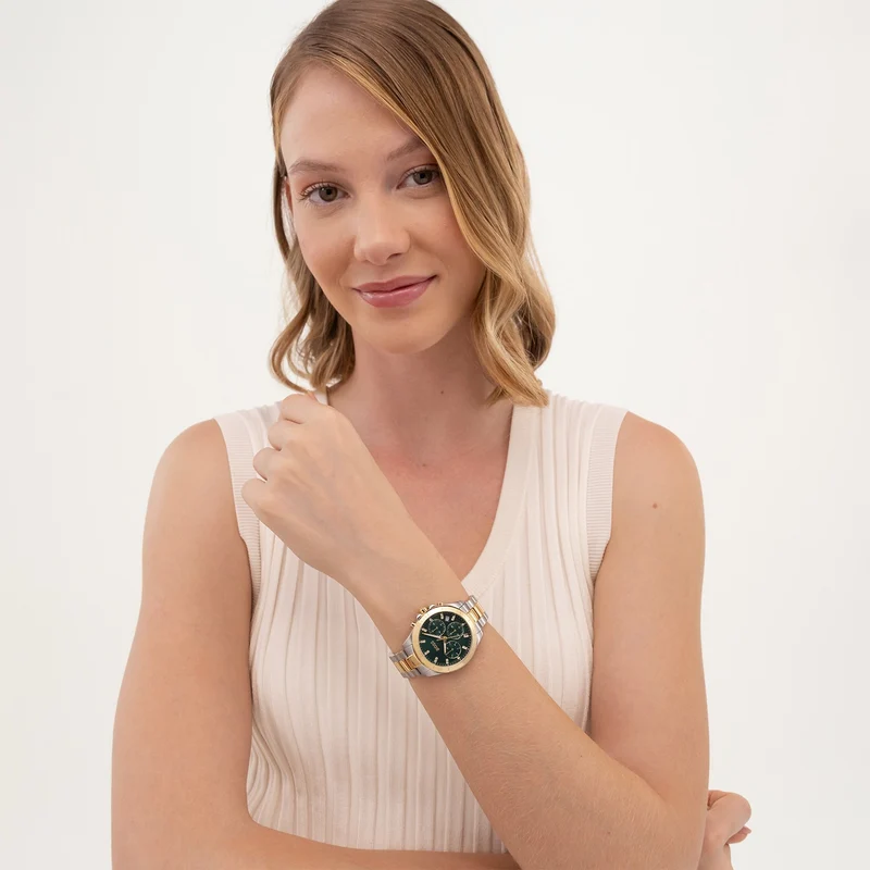 BOSS Alley 1502827 Damen Armbanduhr Grün • Quarzwerk • Bicolor Edelstahl