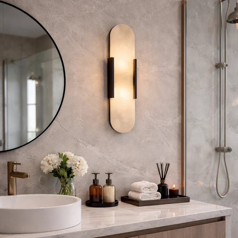Marmeren wandlamp voor slaapkamer en woonkamer met zachte sfeerverlichting | Sansoti