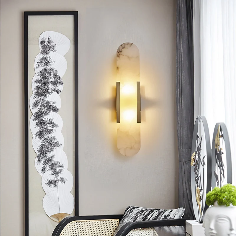 Marmeren wandlamp voor slaapkamer en woonkamer met zachte sfeerverlichting | Sansoti
