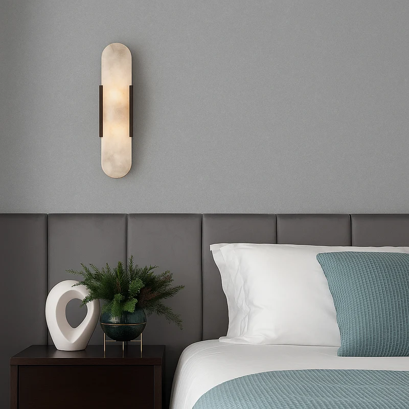 Marmeren wandlamp voor slaapkamer en woonkamer met zachte sfeerverlichting | Sansoti