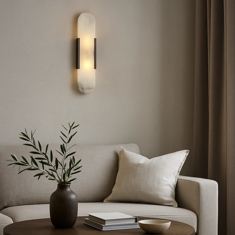 Marmeren wandlamp voor slaapkamer en woonkamer met zachte sfeerverlichting | Sansoti